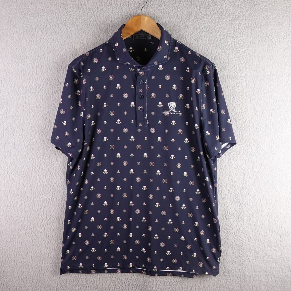 G/FORE Wynn Golf Club Mens Navy Glitch Skull Crossbones Polo Shirt Large L